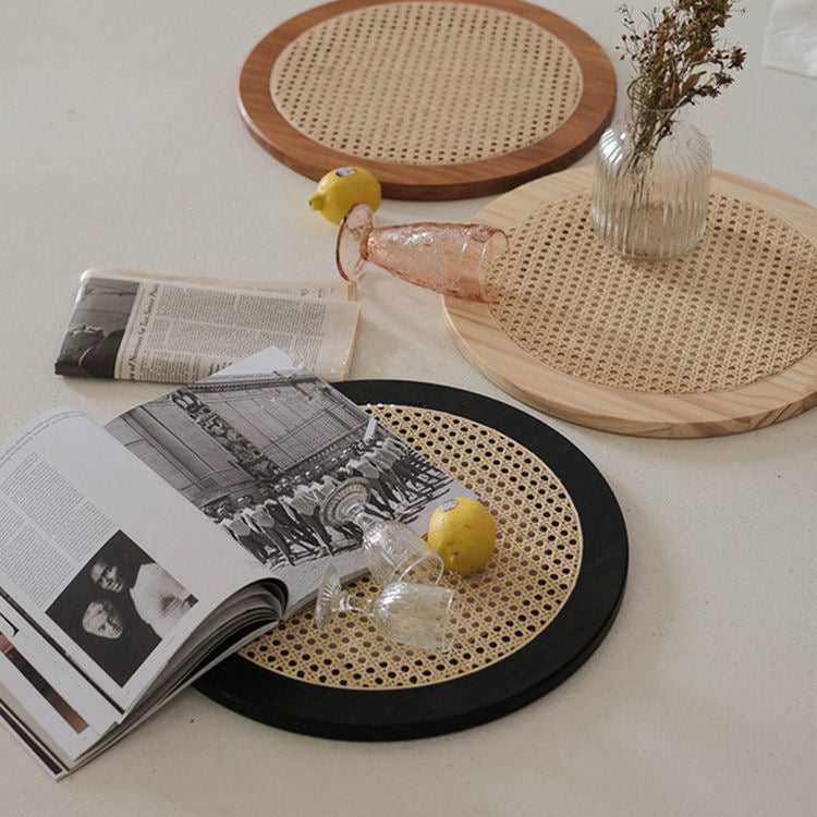 Round Rattan Wooden Tray