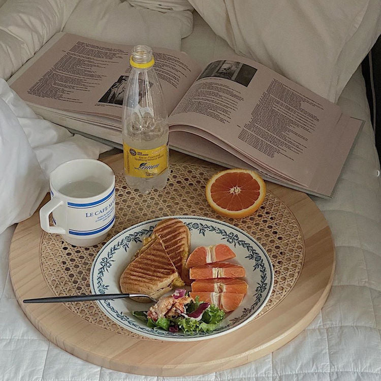 Round Rattan Wooden Tray