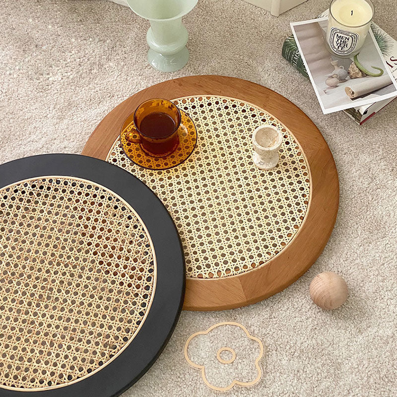 Round Rattan Wooden Tray